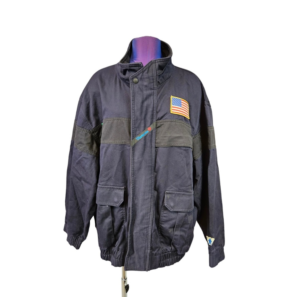 Workrite Navy & Black Fire Resistant Bomber Jacket American Flag Size XL Men's